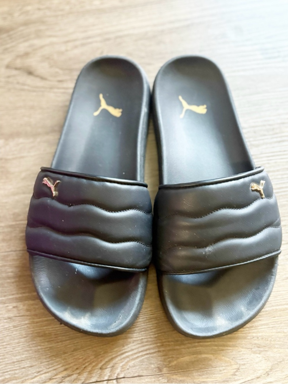 Puma Men’s Black Slide Sandals with Gold Logo